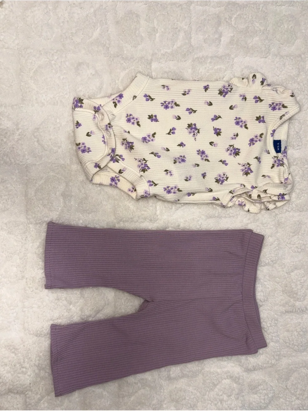 Baby Floral Ruffle Onesie & Lavender Ribbed Pants Set